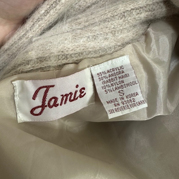 Vintage Angora Wool Blend Neutral Cream Pearl Beaded Fuzzy Oversized Cardigan - Picture 7 of 7